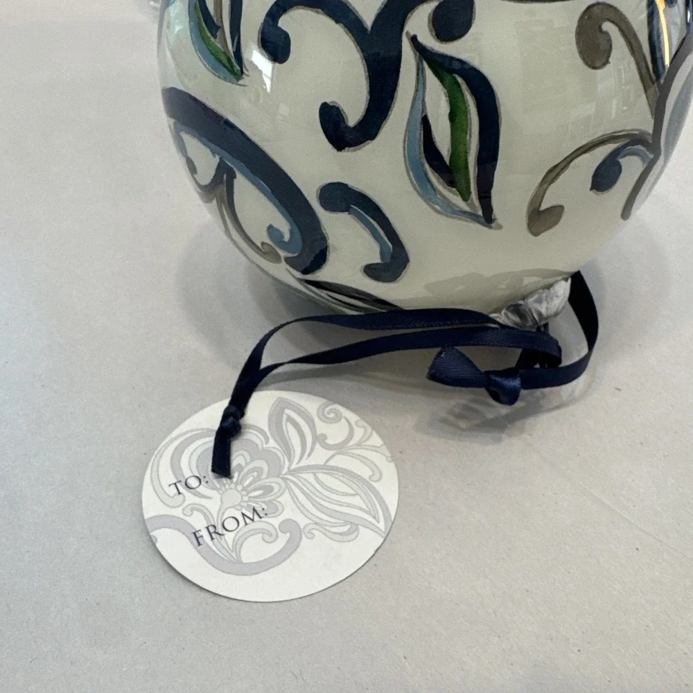 Vera Bradley Hand Painted Glass Ornament Mediterranean White Fabric Box